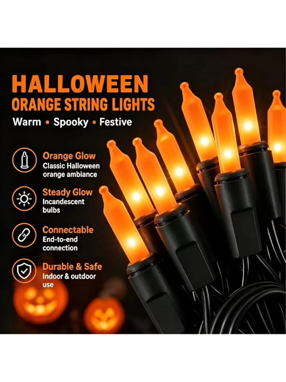 Orange Halloween Lights, 40FT 200 Count Mini String Lights,